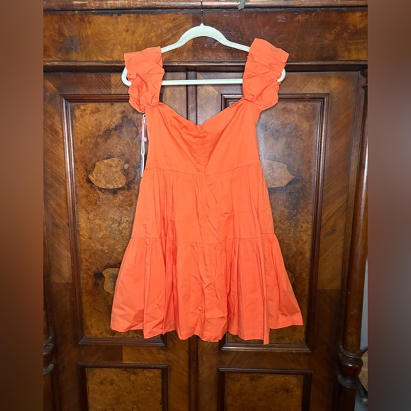 NWT Staud- Elio Off-Shoulder Mini Dress in Color Nectarine. Size 10. - Picture 4 of 11